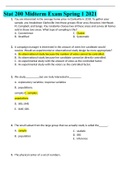 STAT 200 STAT200 MIDTERM EXAM ANSWERS (2021) - UMUC (all solutions 100% correct) | UMUC STAT 200 Midterm Exam Answers (2021)