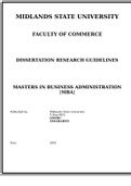 MIDLANDS STATE UNIVERSITY FACULTY OF COMMERCE DISSERTATION RESEARCH GUIDELINES MASTERS IN BUSINESS ADMINISTRATION [MBA]