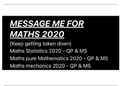 Edexcel Maths statistics - pure mathematics - mechanics 2020 QP + MS