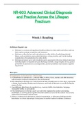 NR603 / NR-603 Week 1 Reading (Latest): Advanced Clinical Diagnosis and Practice Across the Lifespan Practicum - Chamberlain