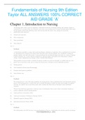 Fundamentals of Nursing 9th Edition Taylor ALL ANSWERS 100% CORRECT AID GRADE ‘A’