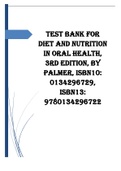 Test Bank for Diet and Nutrition in Oral Health 3e by Palmer.