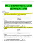 EXAM 2 HEALTH ASSESSMENT  STUDY QUESTIONS AND ANSWERS GRADED A+