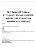 TEST BANK FOR CLINICAL PSYCHOLOGY SCIENCE, PRACTICE, AND CULTURE, 4TH EDITION, ANDREW M. POMERANTZ