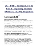 Pearson BTEC  Level 3: Unit 1 - Exploring Business Assignment 2 Learning Aim D (DISTINCTION*) 