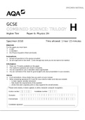 AQA GCSE COMBINED SCIENCE TRILOGY Physics 2H 2018
