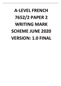 AQA A-level FRENCH 7652/1 Paper 1 Listening, Reading and Writing Mark scheme June 2020 Version: 1.0 Final