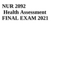 NUR 2092 HEALTH ASSESSMENT Final Exam Grade A 2021