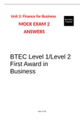 BTEC Level 1/Level 2 First Award in Business|Unit 2: Finance for Business MOCK EXAM 2 QUESTIONS & ANSWERS | 2022 update