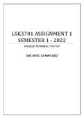LSK3701 ASSIGNMENT 1 SEMESTER 1 - 2022 (765750)