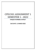 CPD1501 ASSIGNMENT 1 SEMESTER 1 - 2022 (849827)