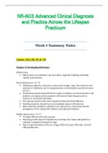 Week 1 Summary Notes - NR603 / NR-603 / NR 603 (Latest) : Advanced Clinical Diagnosis and Practice Across the Lifespan Practicum - Chamberlain