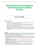 Week 1 Reading - NR603 / NR-603 / NR 603 (Latest) : Advanced Clinical Diagnosis and Practice Across the Lifespan Practicum - Chamberlain