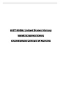 HIST 405N| Week 8 Journal Entry| United States History| Chamberlain College of Nursing  