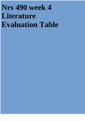 Nrs 490 week 4 Literature Evaluation Table
