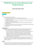 Final Exam Study Guide - NR601 / NR-601 / NR 601 (Latest 2022 / 2023) : Primary Care of the Maturing & Aged Family Practicum - Chamberlain