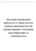 TEST BANK FOR PHILLIPS’S MANUAL OF I.V. THERAPEUTICS: EVIDENCE-BASED PRACTICE FOR INFUSION THERAPY 7TH EDITION LISA GORSKI ISBN-13: 9780803667044