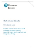 Pearson Edexcel Mark Scheme (Results) November 2021 Pearson Edexcel International GCSE In English Language A (4EA1) Paper 02: Poetry and Prose Texts and Imaginative Writing
