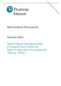 Pearson Edexcel Mark Scheme (Provisional) Summer 2021 Pearson Edexcel International GCSE in Computer Science (4CP0_2A) Paper 02: Application of Computational Thinking – Python