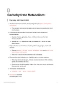 Lecture notes HUB2019F - Carbohydrate Metabolism