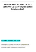 HESI RN MENTAL HEALTH 2022 VERSION 1,2 & 3/ Complete Latest Solutions/Q AND A