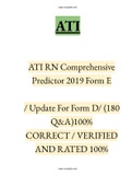 ATI RN Comprehensive Predictor 2019 Form E  / Update For Form D/ (180 Q&A)100% CORRECT / VERIFIED AND RATED 100%