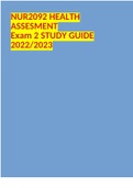 NUR2092 HEALTH ASSESMENT Exam 2 STUDY GUIDE 2022/2023