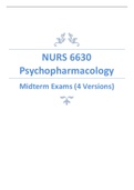 NURS 6630 Psychopharmacology Midterm  Exams - 4 Versions (WALDEN UNIVERSITY)