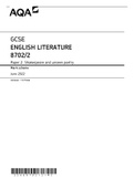 AQA GCSE ENGLISH LITERATURE 8702/2 Paper 2 Shakespeare and unseen poetry Mark scheme June 2022 Version: 1.0 Final