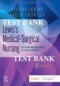 Test Bank For Lewis's Medical-Surgical Nursing: Assessment and Management of Clinical Problems, Single Volume 12th Edition by Mariann M. Harding,  Jeffrey Kwong,  Debra Hagler, All Chapters