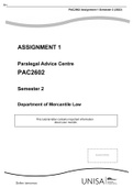 ASSIGNMENT 1 Paralegal Advice Centre PAC2602 Semester 2 Department of Mercantile Law