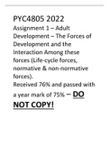 PYC4805 2022 Assignment 1 – Adult Development – The Forces of Development and the Interaction Among these forces (Life-cycle forces, normative & non-normative forces).