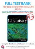 Test Bank for Chemistry 9th edition by Steven S. Zumdahl, Susan A. Zumdahl Chapter 1-22 Complete Guide A+