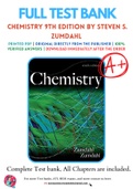 Test Bank for Chemistry 9th edition by Steven S. Zumdahl, Susan A. Zumdahl Chapter 1-22 Complete Guide A+