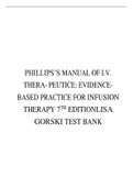 PHILLIPS’S MANUAL OF I.V. THERA- PEUTICE: EVIDENCEBASED PRACTICE FOR INFUSION THERAPY 7TH EDITIONLISA GORSKI TEST BANK