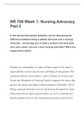 NR 708 Week 1 Discussion 2 Nursing Advocacy