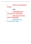 Chamberlain college of nursing (HESI A2 2023) HESI A2 A&P ENTRANCE EXAM -ENTRANCE QUESTIONS AND ANSWERS LATEST UPDATE