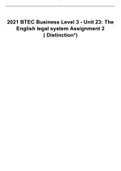 2021 BTEC Business Level 3 Unit 23 The English legal system Assignment 2 Distinction
