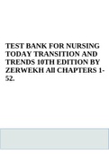 TEST BANK FOR NURSING TODAY TRANSITION AND TRENDS 10TH EDITION BY ZERWEKH All CHAPTERS 1- 52.