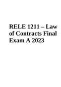 RELE 1211 – Law of Contracts Final Exam A+ 2023