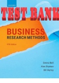 TEST BANK for BUSINESS RESEARCH METHODS  5th Edition by Emma Bell, Alan Bryman and Bill Harley. Complete Chapters 1-27 .