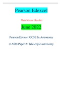 Pearson Edexcel Mark Scheme (Results) June 2022 Pearson Edexcel GCSE In Astronomy (1AS0) Paper 2: Telescopic astronomy