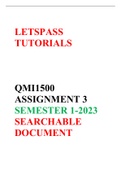 100% FOR QMI1500 ASSIGNMENT 3-SEMESTER 1 OF 2023. QUESTIONS AND ANSWERS TO THE ASSIGNMENT. SEARCHABLE DOCUMENT.