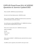 USPS 421 Postal Exam SSA ACADEMY Questions & Answers Updated 2023 & USPS 421 Window Clerk FULL Exam Questions 2022/2023 | Consisting of 114 Questions With verified Answers.