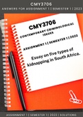CMY3706 Assignment 1 Suggested Solutions to the essay on five (5) types of kidnapping in South Africa | Semester 1 2023 (Bibliography included) 