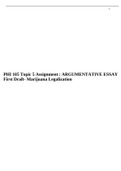 PHI 105 Topic 5 Assignment : ARGUMENTATIVE ESSAY First Draft- Marijuana Legalization.