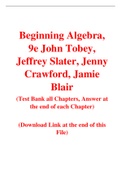 Beginning Algebra, 9e John Tobey, Jeffrey Slater, Jenny Crawford, Jamie Blair (Test Bank)