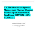 NR 534: Healthcare Systems Management Planned Change: Leadership of Reduction in Workforce 2023/2024 100% CORRECT 