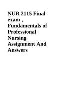 NUR 2115 Final exam , Fundamentals of Professional Nursing Assignment And Answers