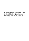 NUR 2092 Health Assessment Exam Quiz Bank | Review Questions with Answers | Latest 2023 Graded A+ (Complete Guide All weeks))